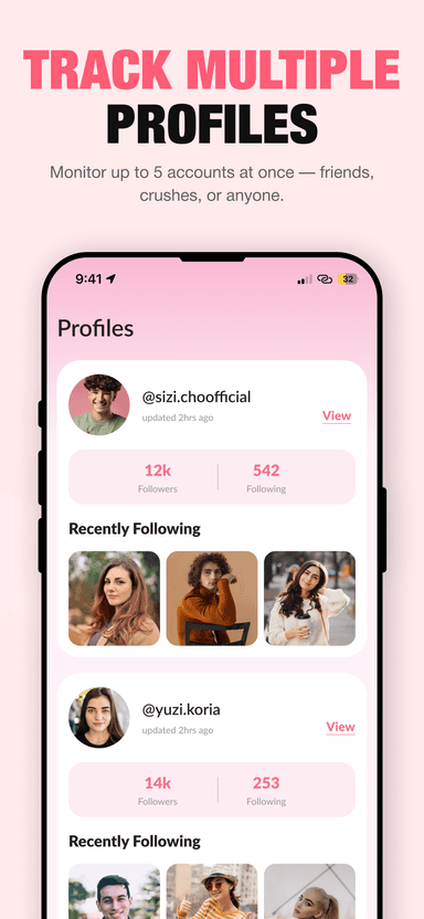 Instagram growth analytics and engagement metrics in Lurke mobile app