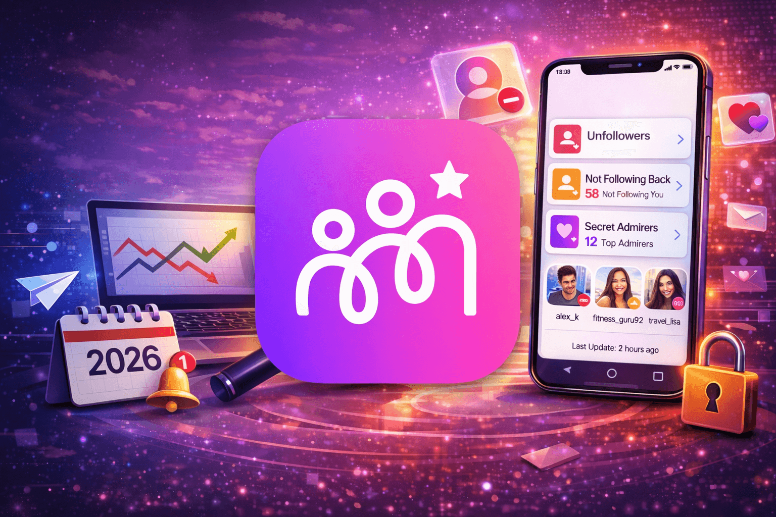 UnfollowersTrack overview with follower insights and app preview