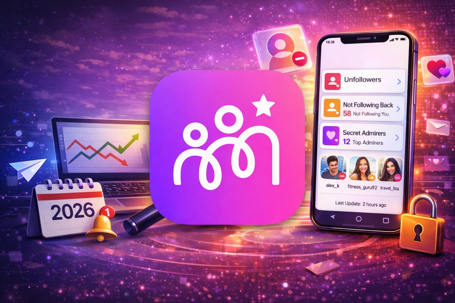 UnfollowersTrack overview with follower insights and app preview