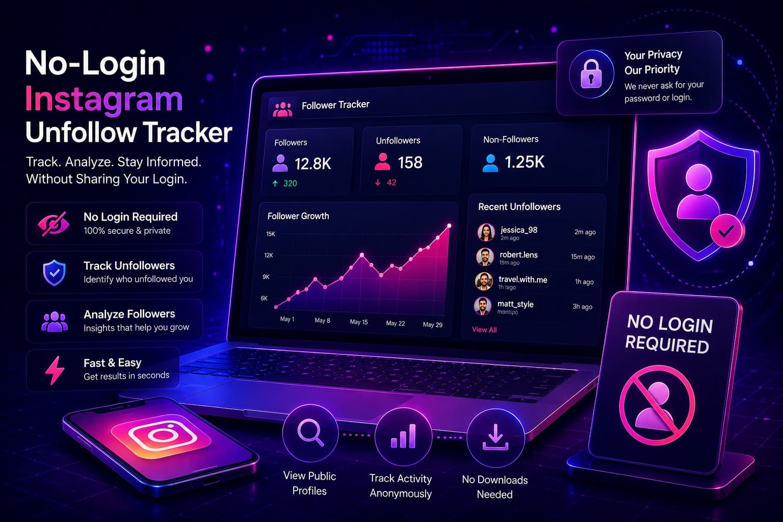 No-login Instagram unfollow tracker — track unfollowers without sharing your login