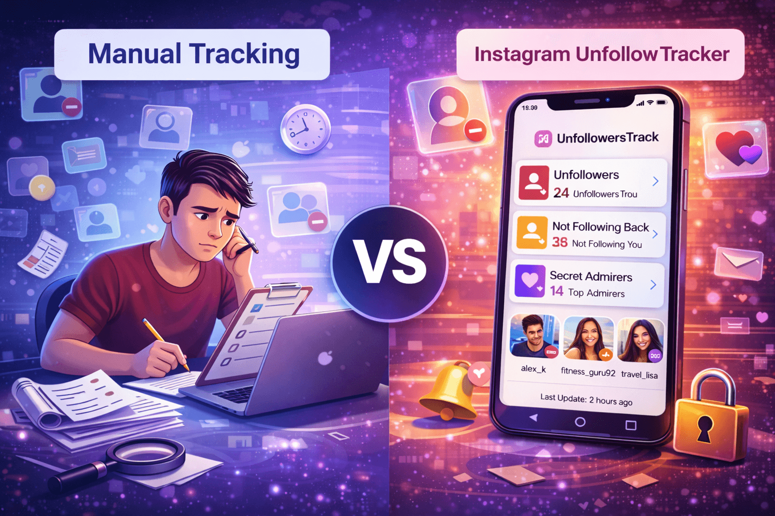 Manual tracking vs Instagram Unfollow Tracker comparison