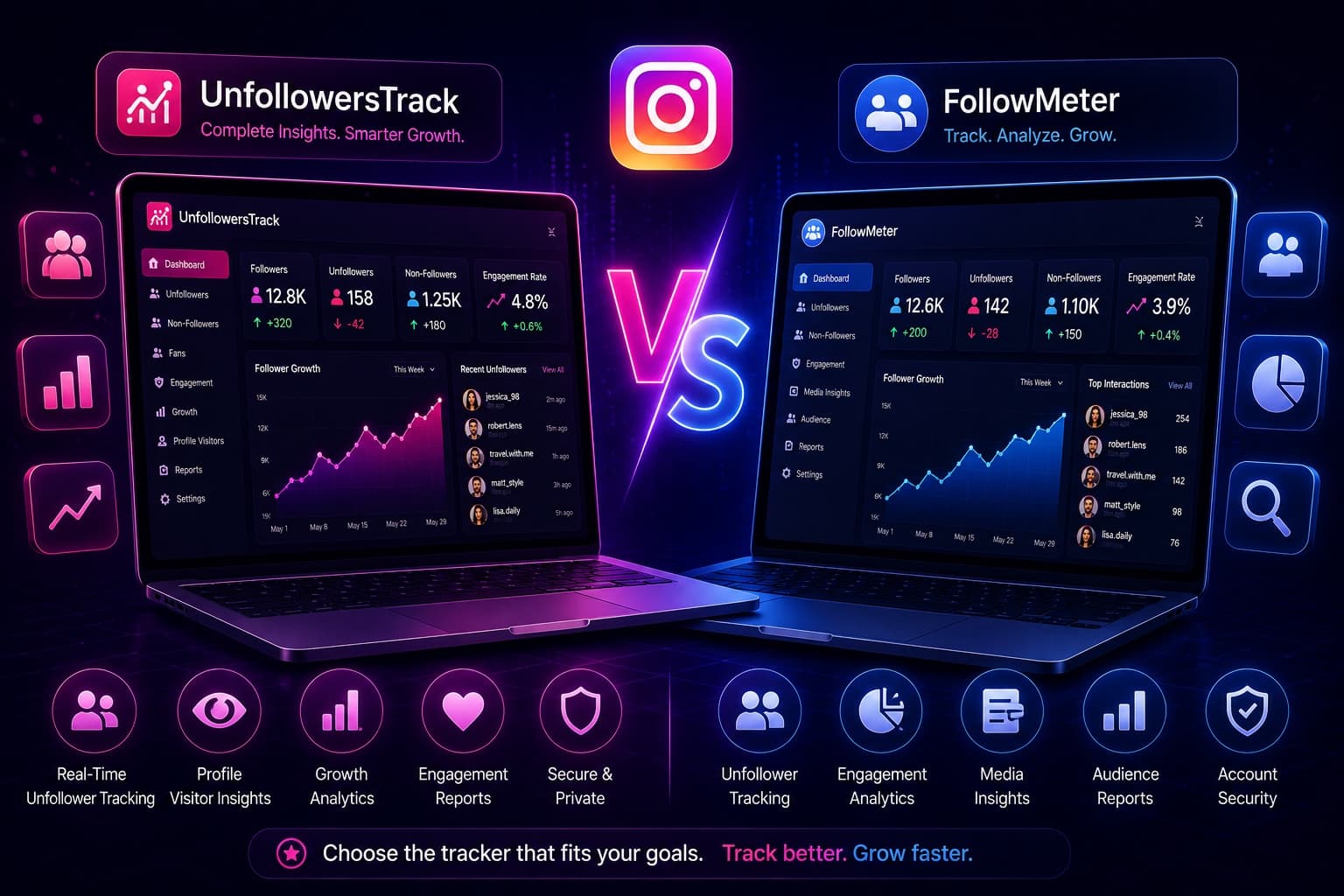 UnfollowersTrack vs FollowMeter — Instagram unfollow tracker comparison