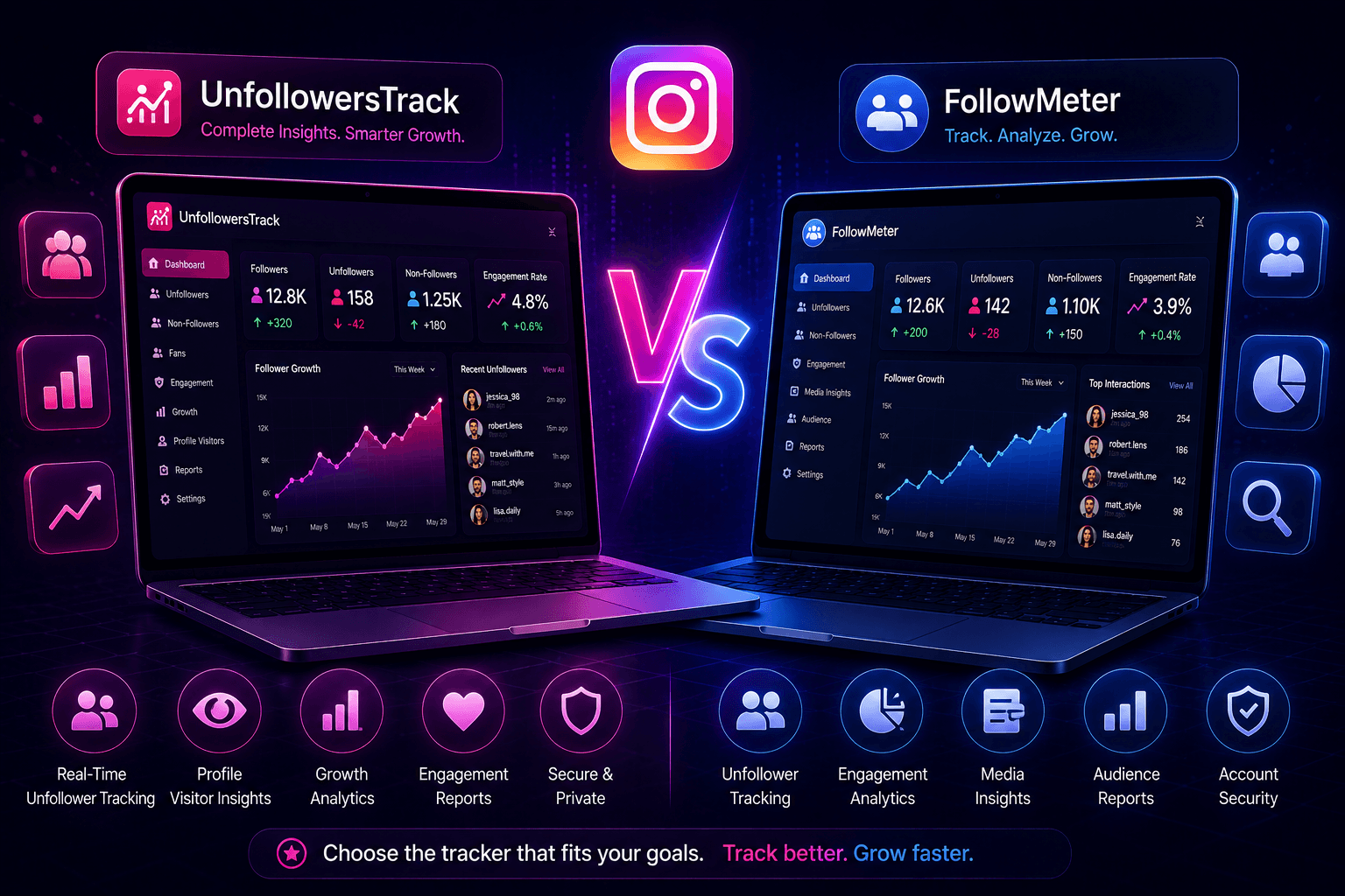 UnfollowersTrack vs FollowMeter — Instagram unfollow tracker comparison