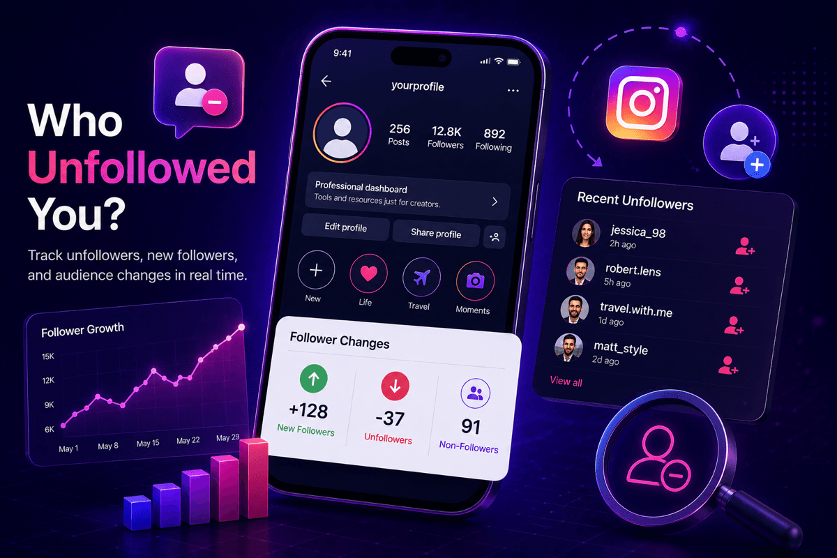 Who unfollowed you? An Instagram dashboard showing follower changes, recent unfollowers, and audience growth tracked from public data