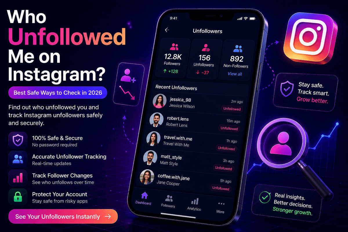 Who unfollowed me on Instagram? A secure Instagram unfollower tracker dashboard showing followers, unfollowers, and audience changes