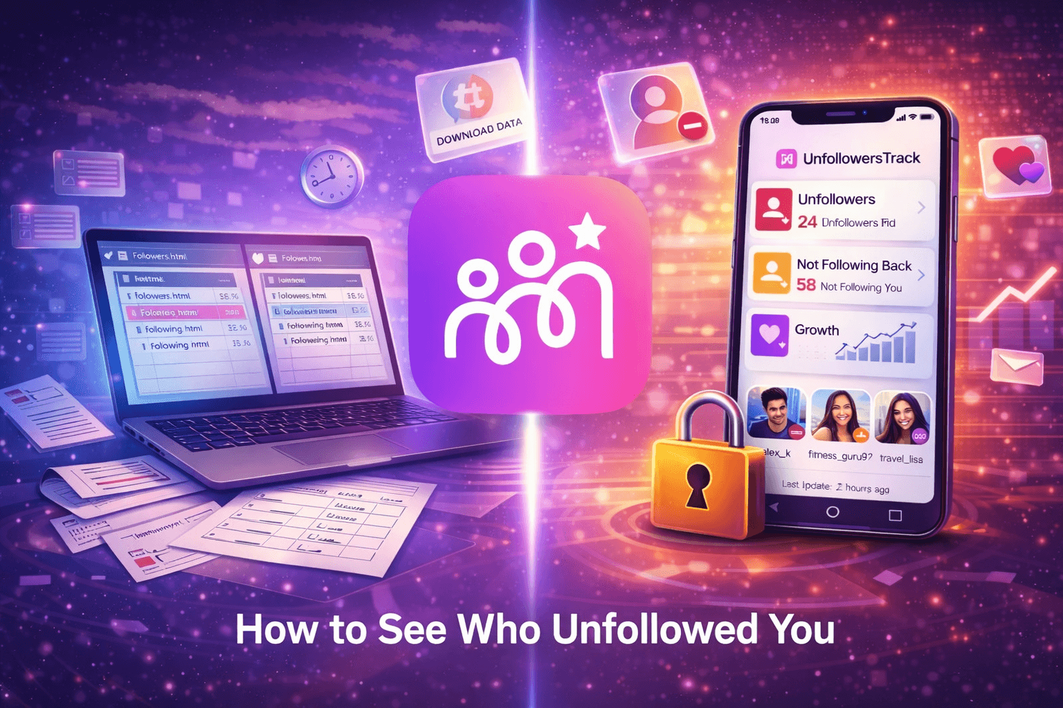 Visual guide showing how to track Instagram unfollowers without third-party apps