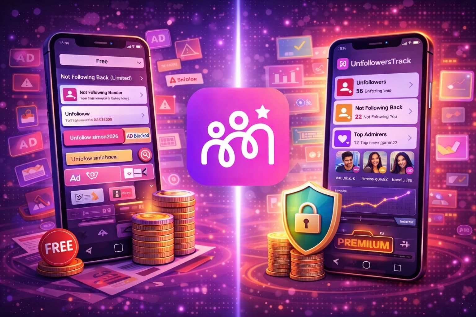 Free vs Paid Instagram Unfollow Tracker Apps comparison